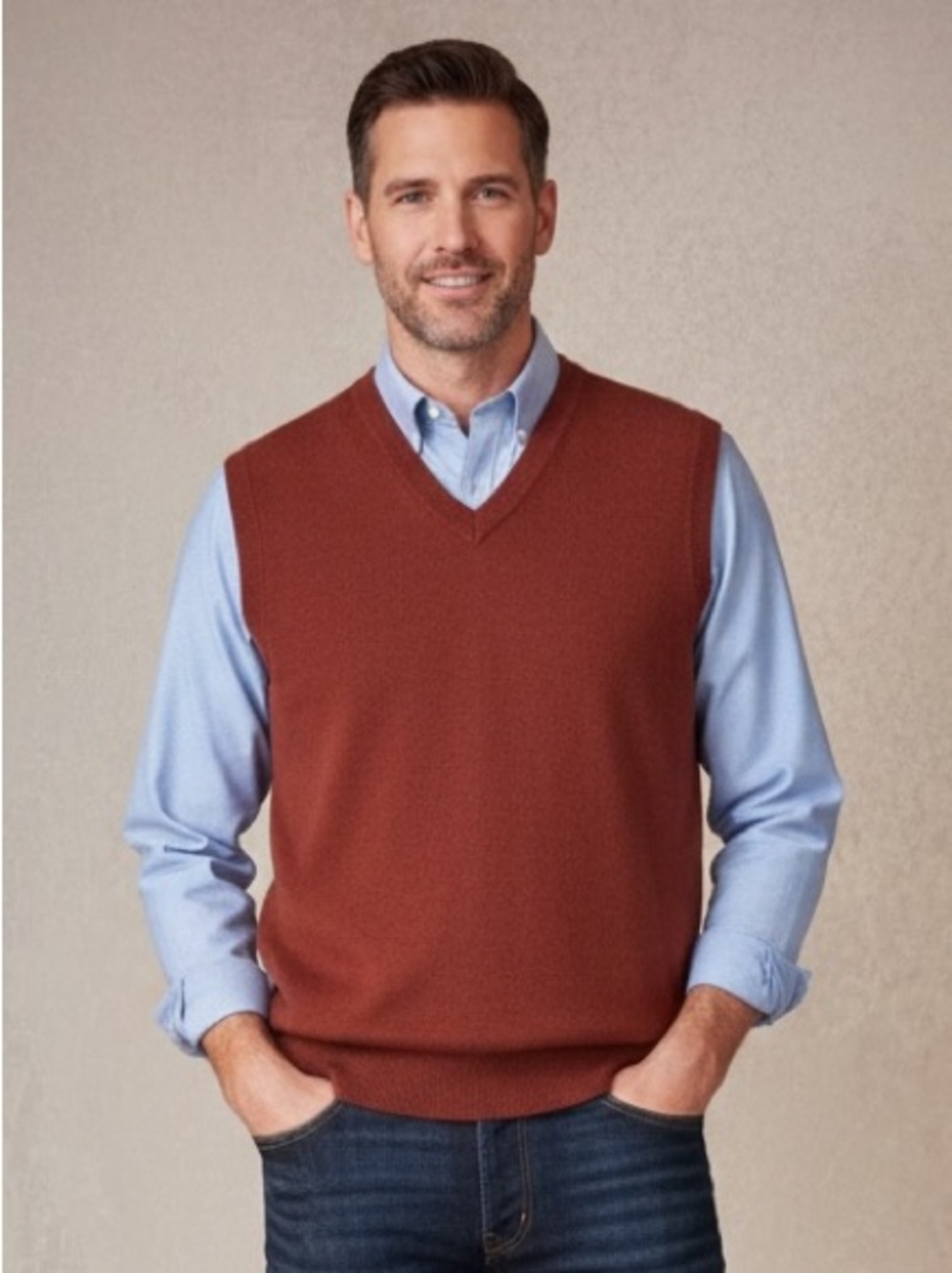 Vintage LL Bean Lambs Wool Sweater Vest V Neck Golf Mens L Burgundy Red